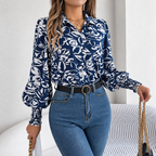 Tania - Blusa floral de poliéster con mangas farol