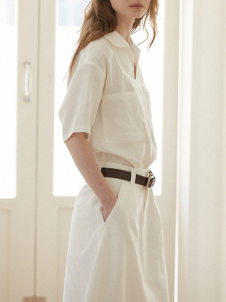 Alexia - Blusa de lino 100% con escote en V