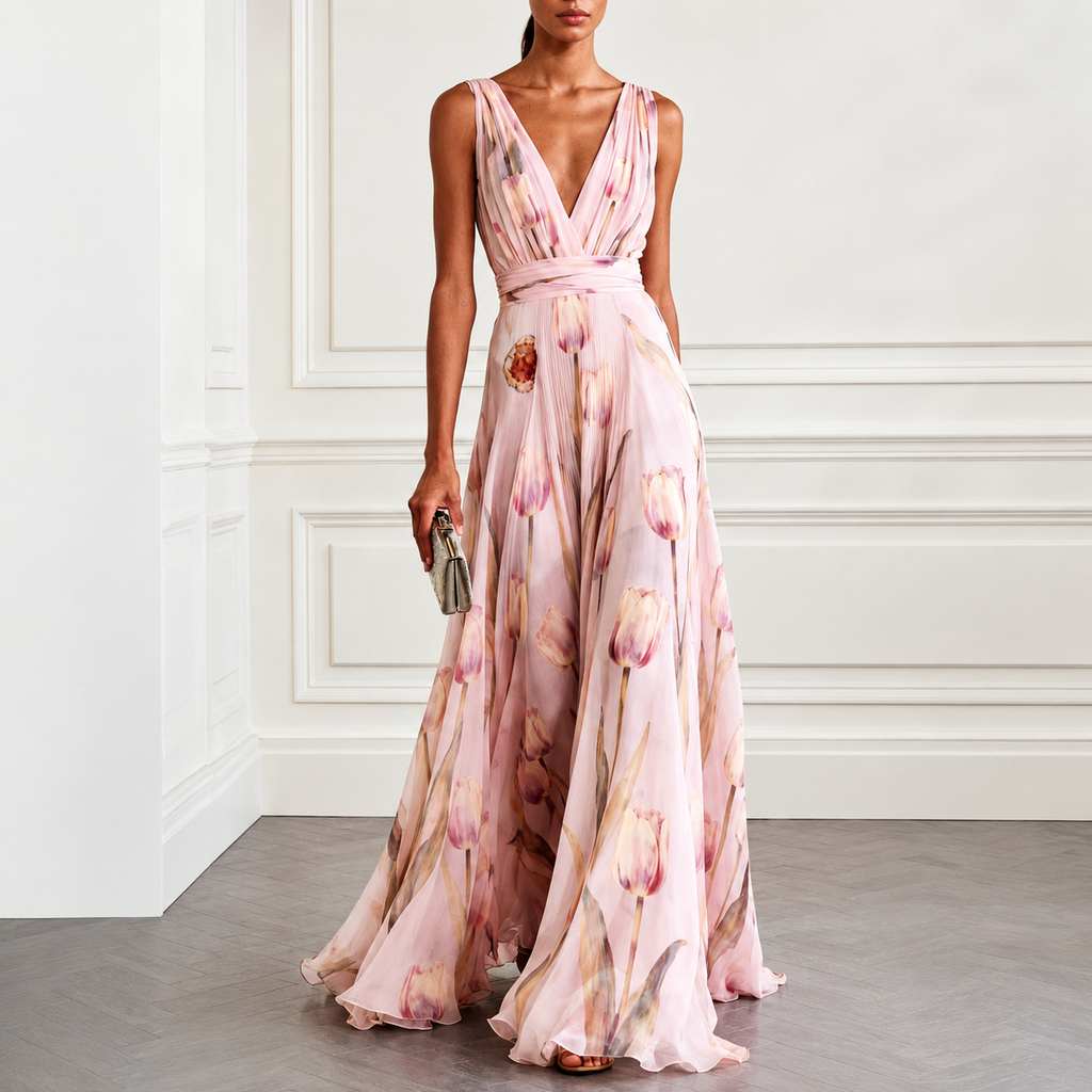 María - Vestido largo floral de poliéster