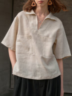 Alexia - Blusa de lino 100% con escote en V