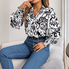Tania - Blusa floral de poliéster con mangas farol