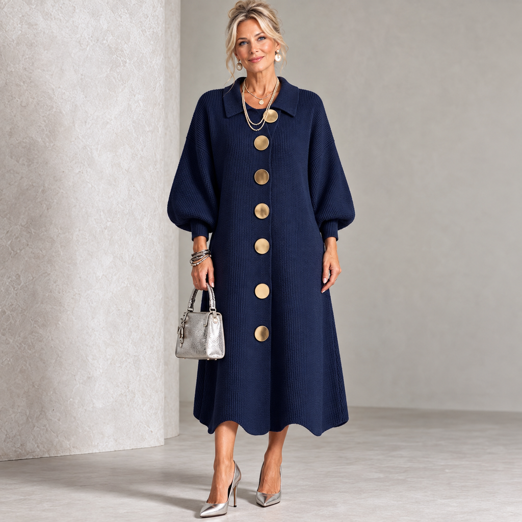 Sara – vestido de poliéster con botones metálicos