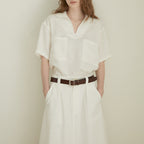 Alexia - Blusa de lino 100% con escote en V