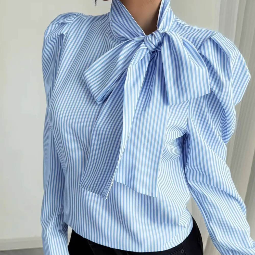 Marie – Blusa dulce de rayas con detalle lazo