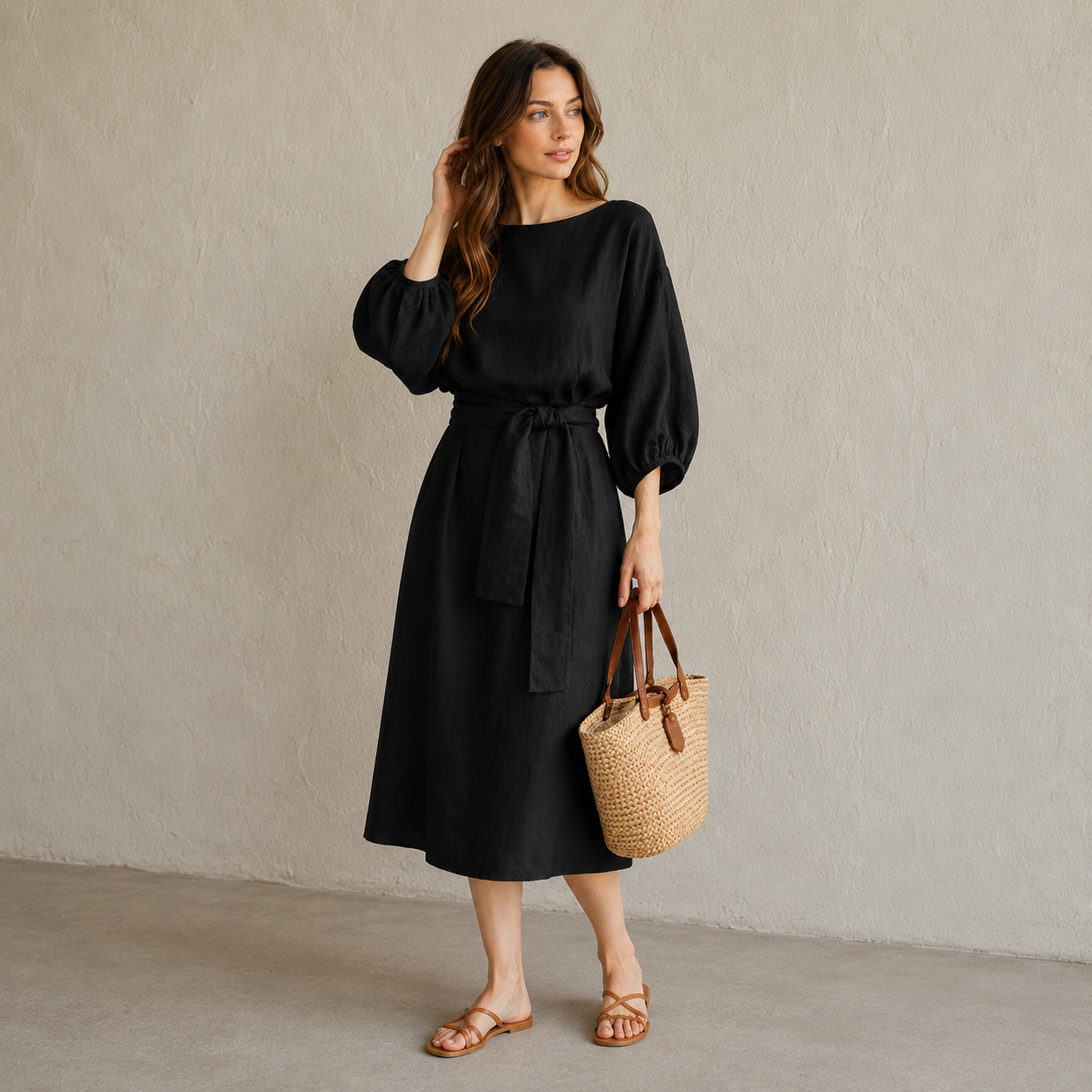 Cinta - Vestido midi de lino y algodón