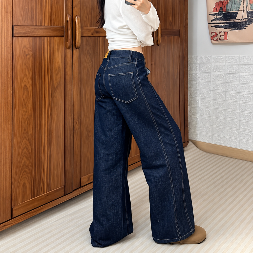 Marta - pantalón vaquero ancho de algodón denim