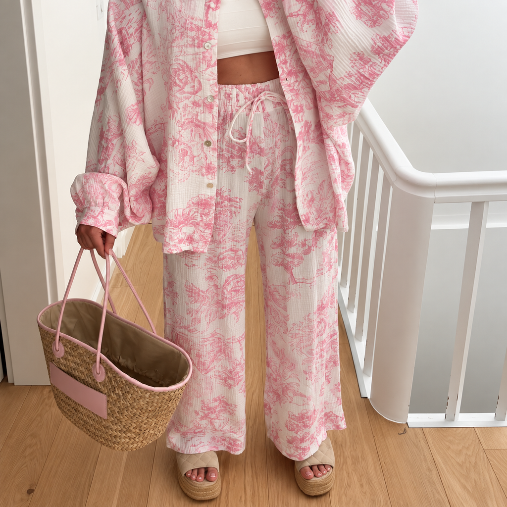 Laura - Conjunto estampado de camisa y pantalón