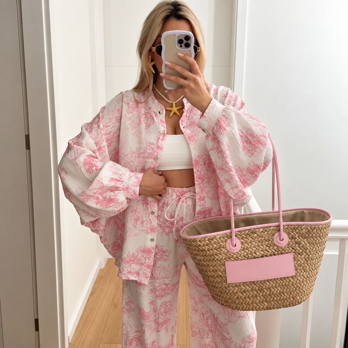 Laura - Conjunto estampado de camisa y pantalón