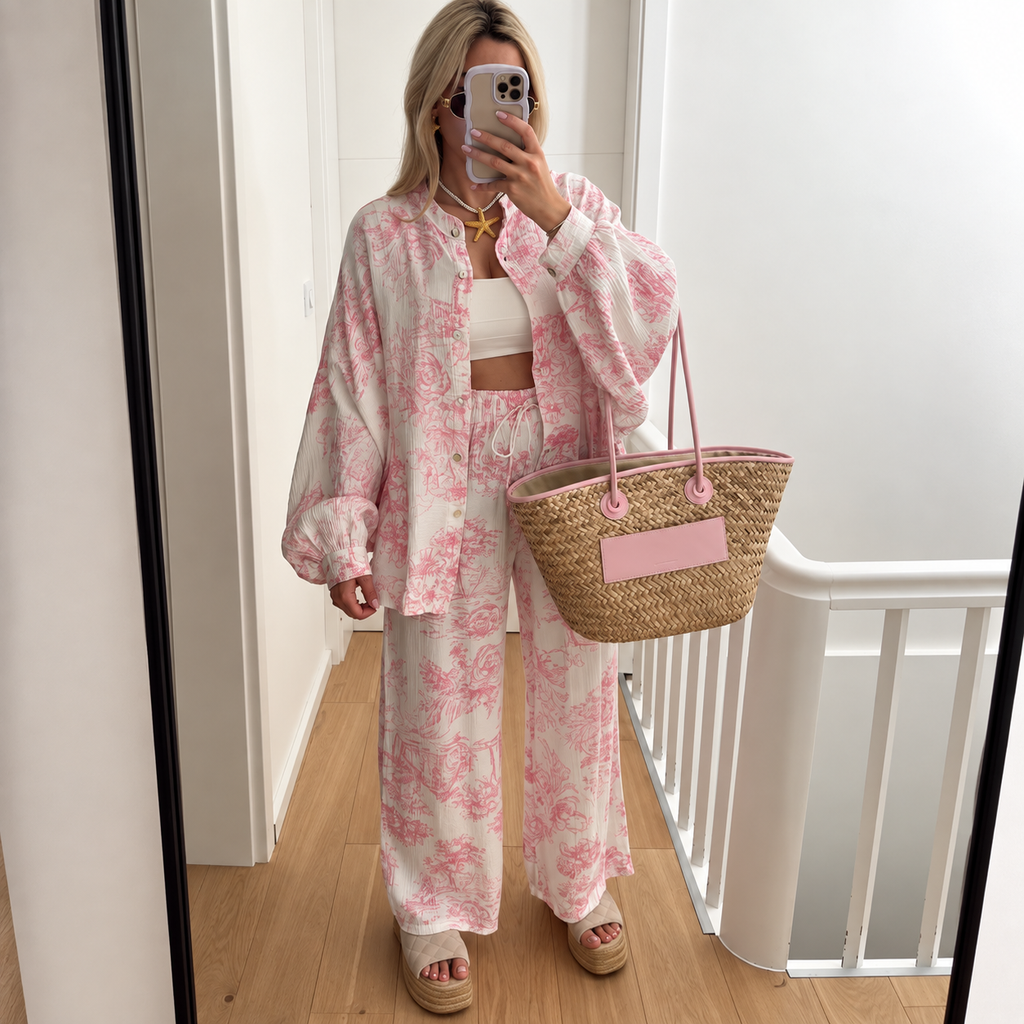 Laura - Conjunto estampado de camisa y pantalón