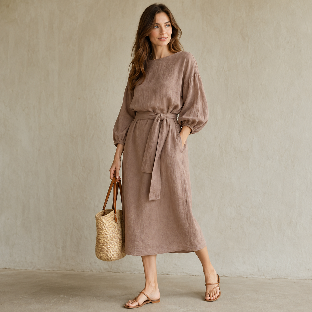 Cinta - Vestido midi de lino y algodón