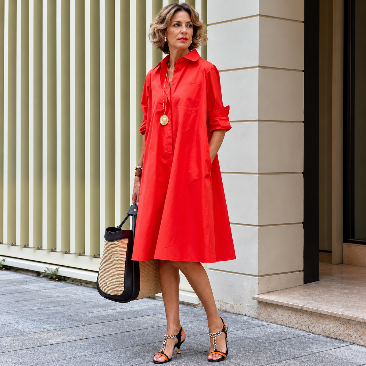 Selena - Vestido midi de manga larga con cuello polo