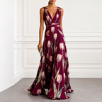 María - Vestido largo floral de poliéster