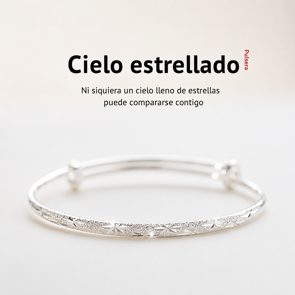 Victoria - Pulsera de Cobre Blanco con Estrellas ajustable