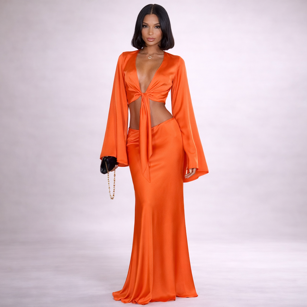 Vega – Conjunto Largo Ajustado Sexy con Escote en V
