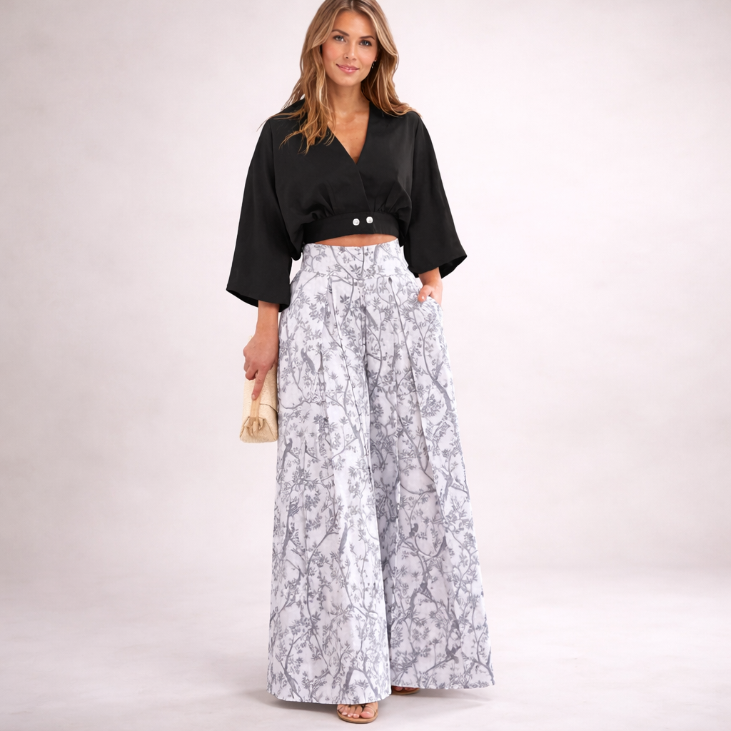 Ella – Conjunto Casual Elegante de Dos Piezas con Pantalón Ancho