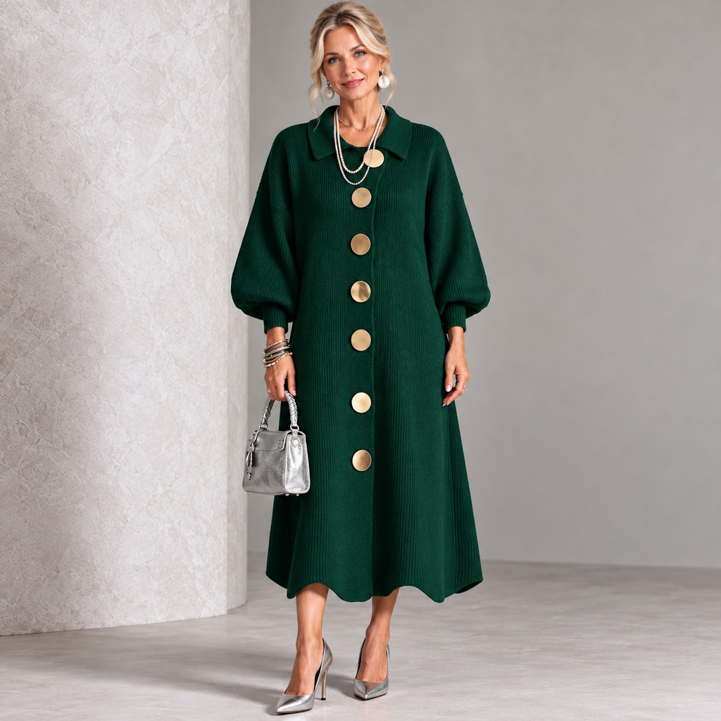 Sara – vestido de poliéster con botones metálicos