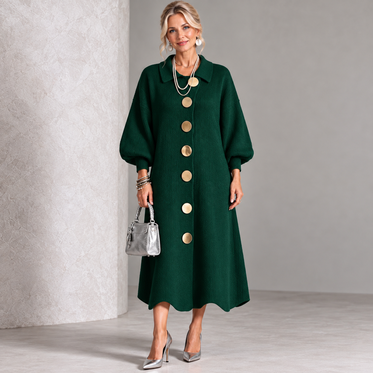 Sara – vestido de poliéster con botones metálicos