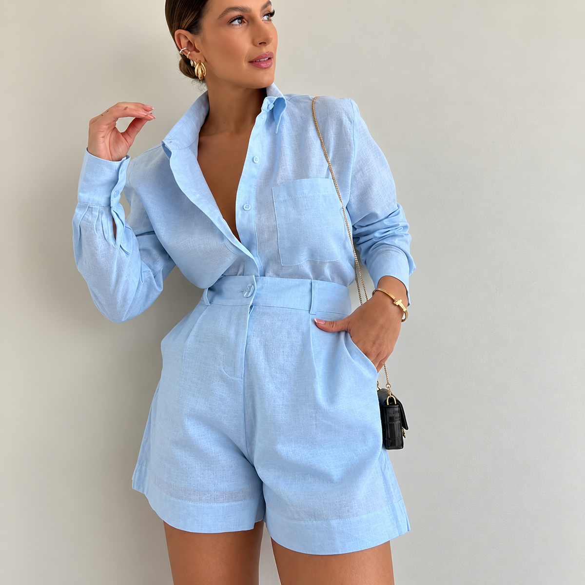 Ana – conjunto de camisa y shorts de poliéster y spandex