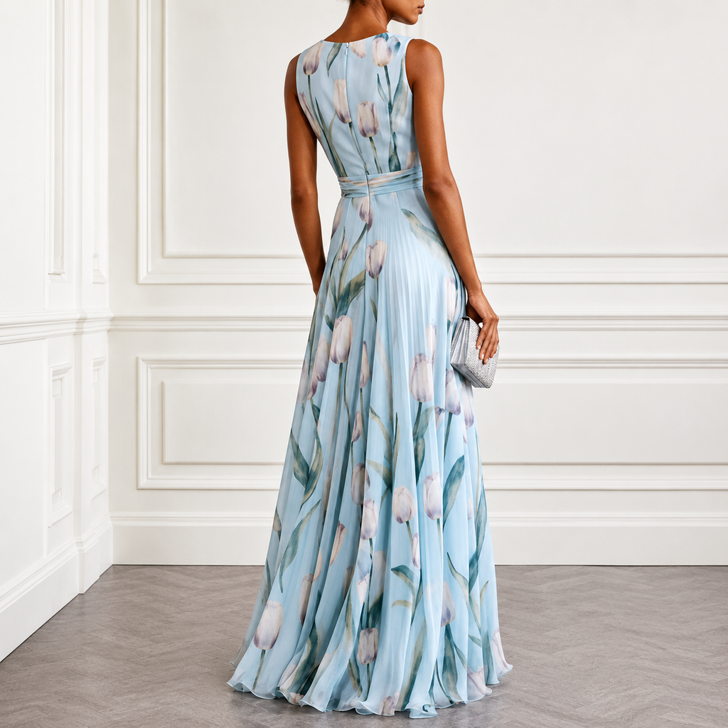 María - Vestido largo floral de poliéster