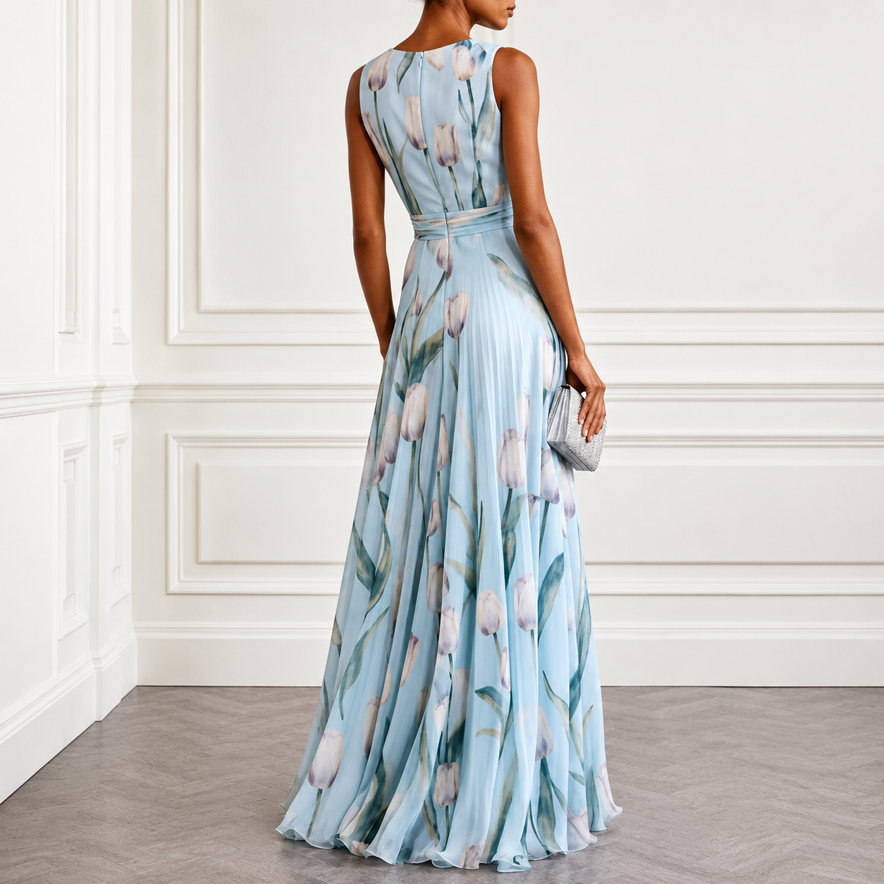 María - Vestido largo floral de poliéster