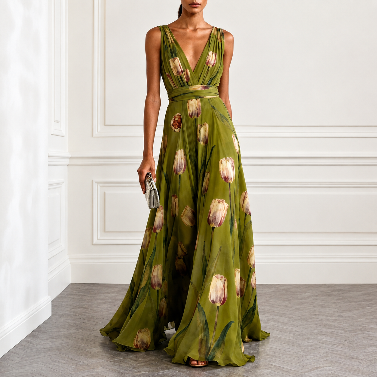 María - Vestido largo floral de poliéster
