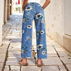 Flor - Pantalón vaquero de algodón denim estampado