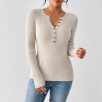 Aria - Blusa de canalé ajustada con cuello de botones