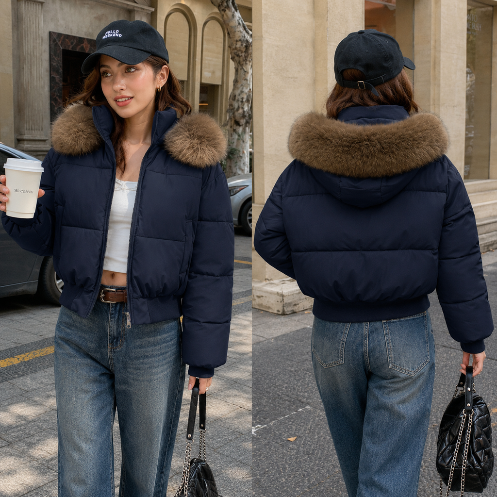 Bianca - Chaqueta acolchada con capucha desmontable y cuello de pelo sintético