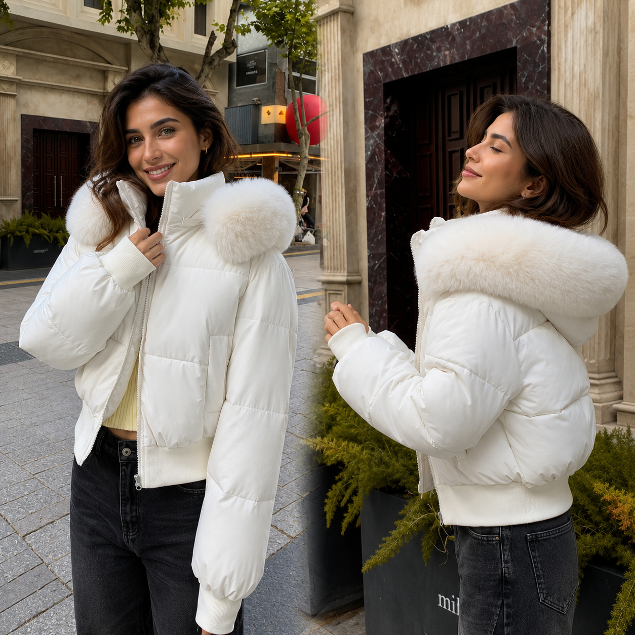 Bianca - Chaqueta acolchada con capucha desmontable y cuello de pelo sintético