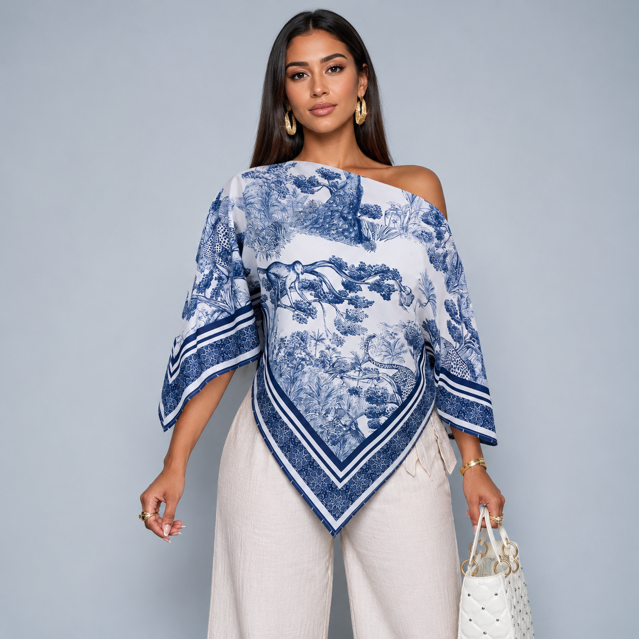 Martina - Blusa de hombros descubiertos con estampado animal