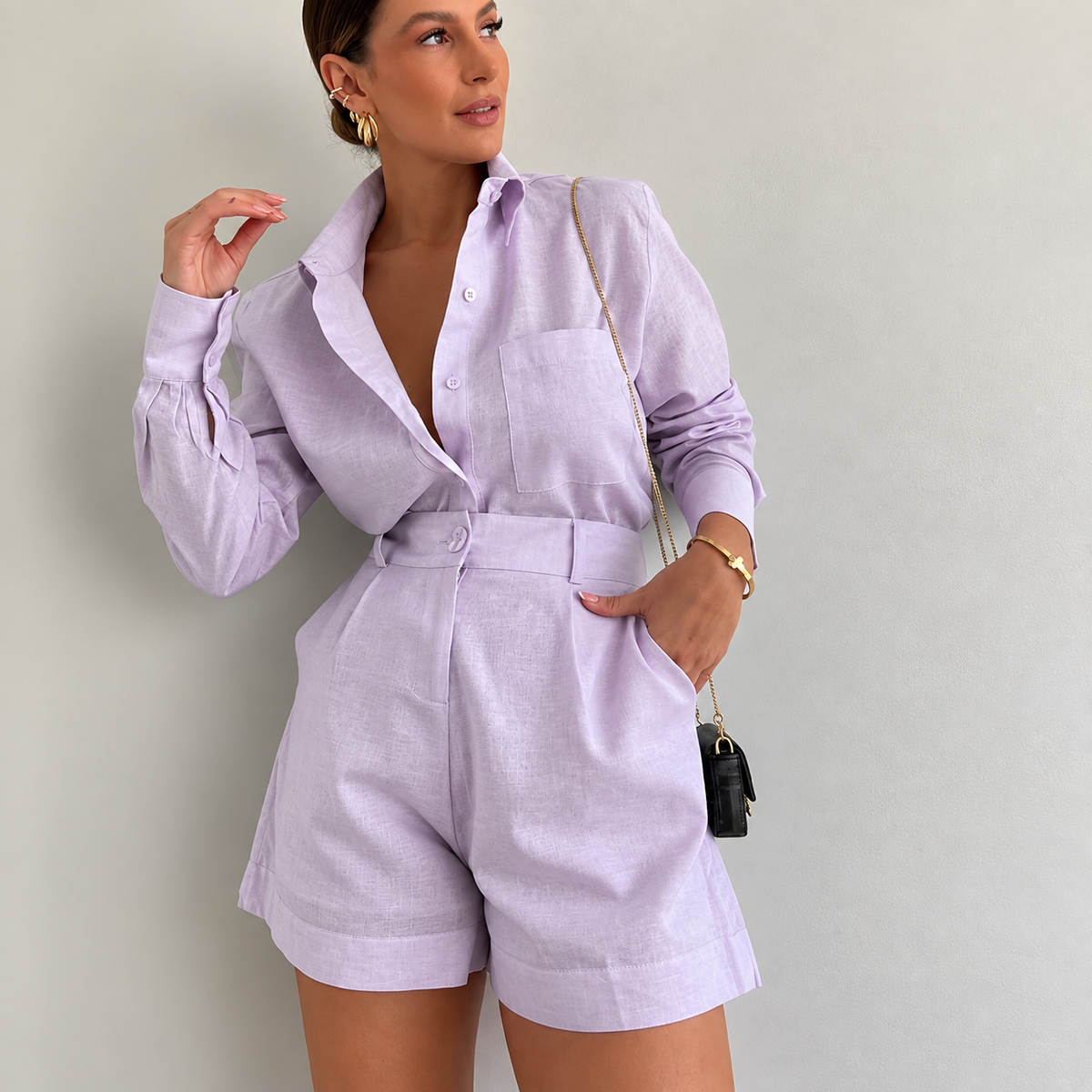 Ana – conjunto de camisa y shorts de poliéster y spandex