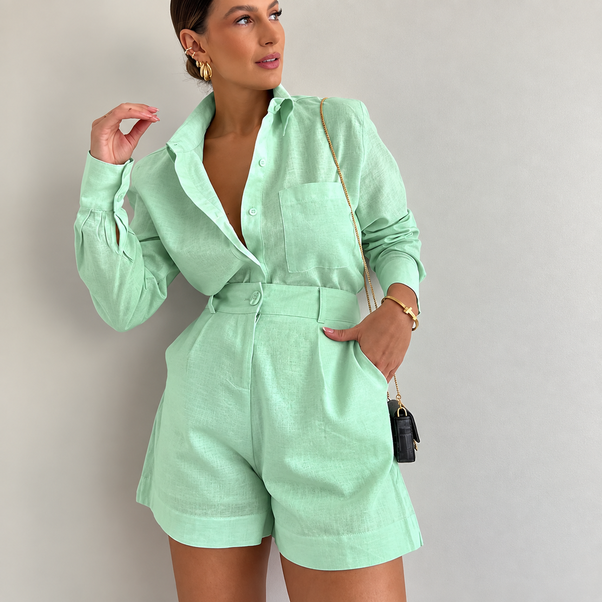 Ana – conjunto de camisa y shorts de poliéster y spandex