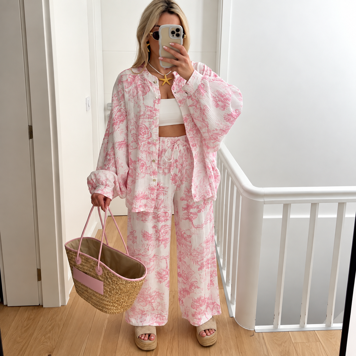 Laura - Conjunto estampado de camisa y pantalón