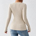Aria - Blusa de canalé ajustada con cuello de botones