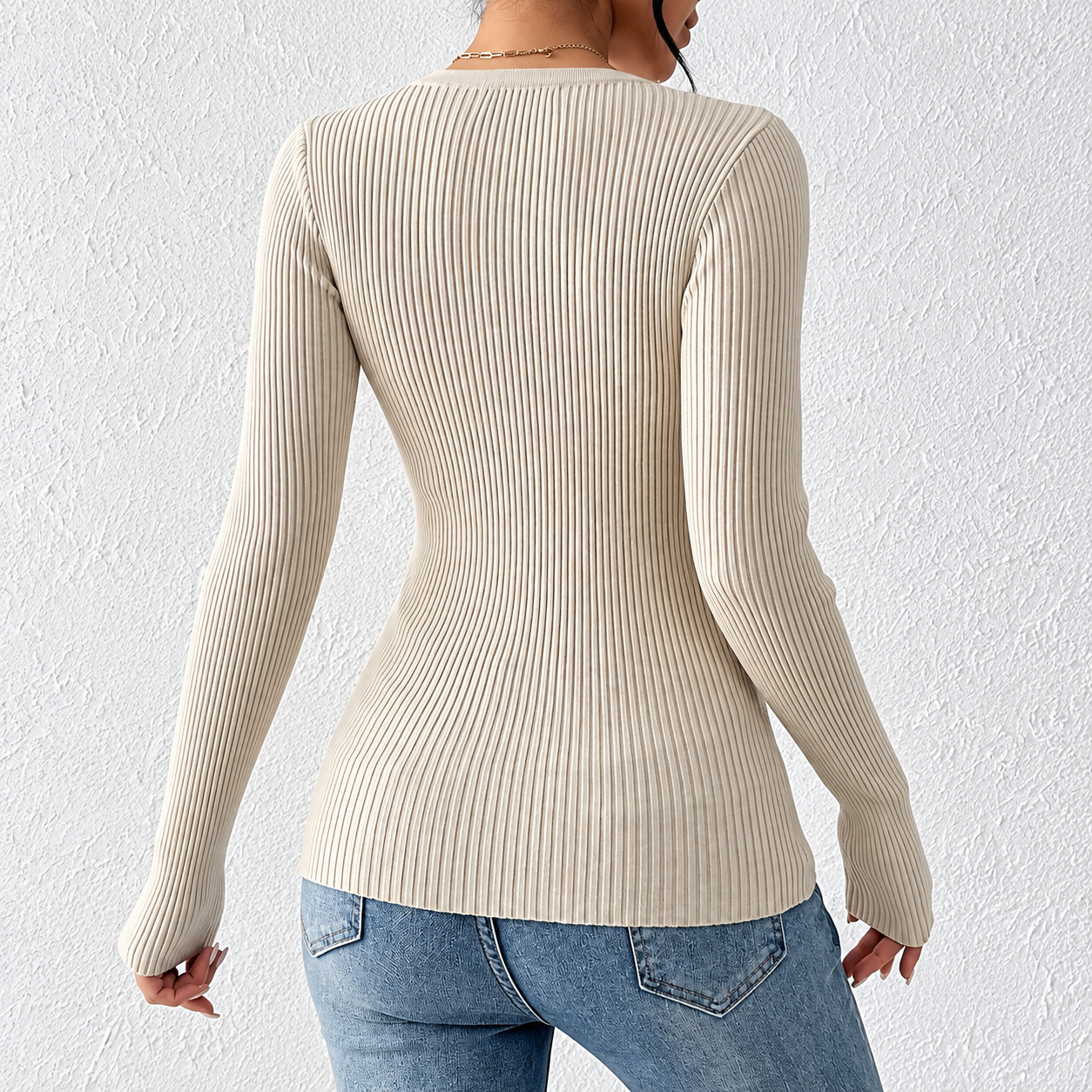 Aria - Blusa de canalé ajustada con cuello de botones