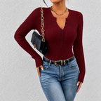 Aria - Blusa de canalé ajustada con cuello de botones