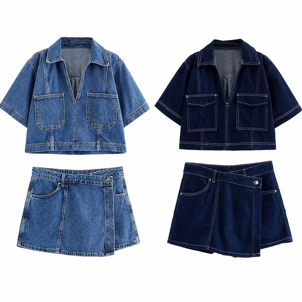 Enola – Conjunto Vaquero de Blusa y Short Denim Set