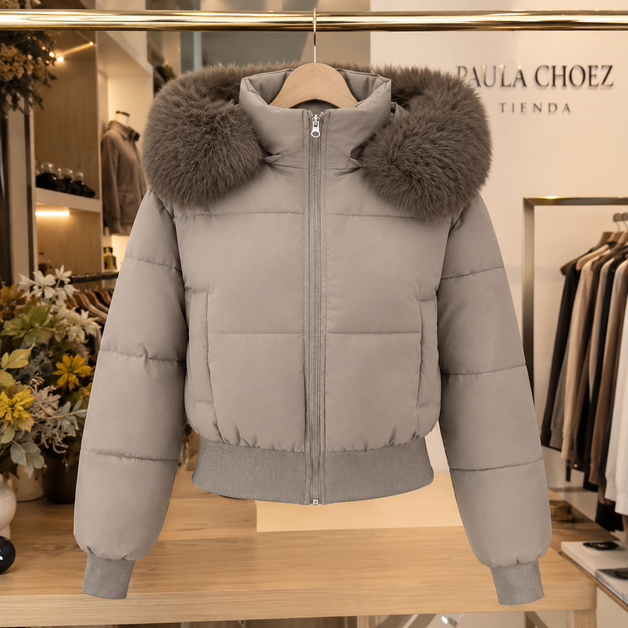 Bianca - Chaqueta acolchada con capucha desmontable y cuello de pelo sintético