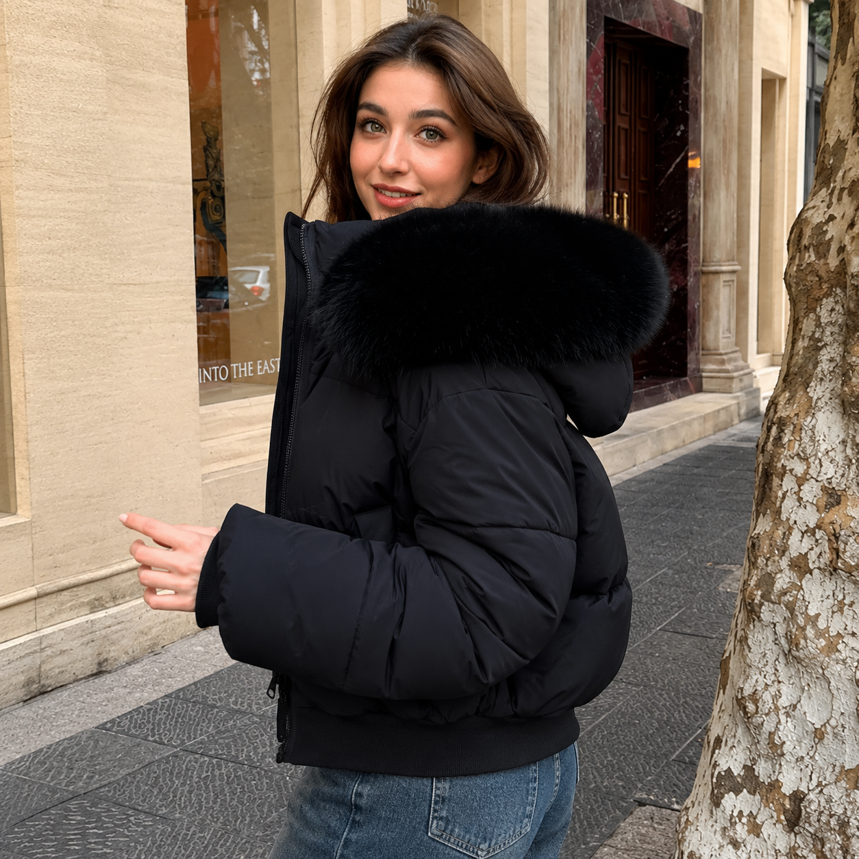 Bianca - Chaqueta acolchada con capucha desmontable y cuello de pelo sintético