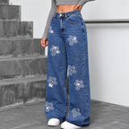 Flori - Pantalón vaquero floral de algodón