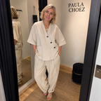 Paola - Conjunto de pantalón y blusa de algodón con efecto lino