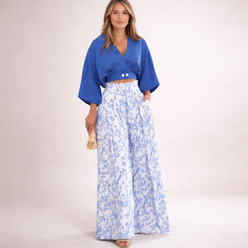 Ella – Conjunto Casual Elegante de Dos Piezas con Pantalón Ancho