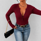Aria - Blusa de canalé ajustada con cuello de botones