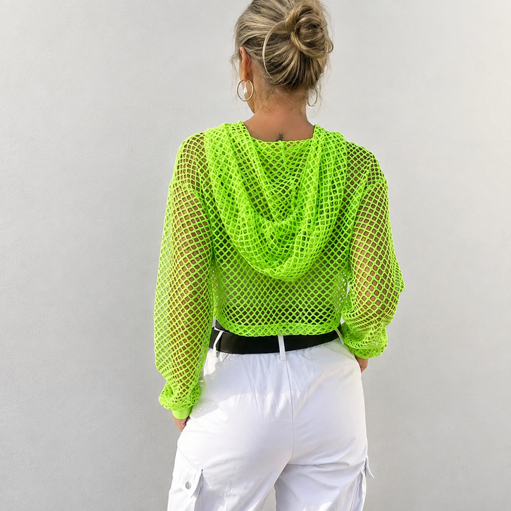 Marla - Blusa de malla ligera con capucha