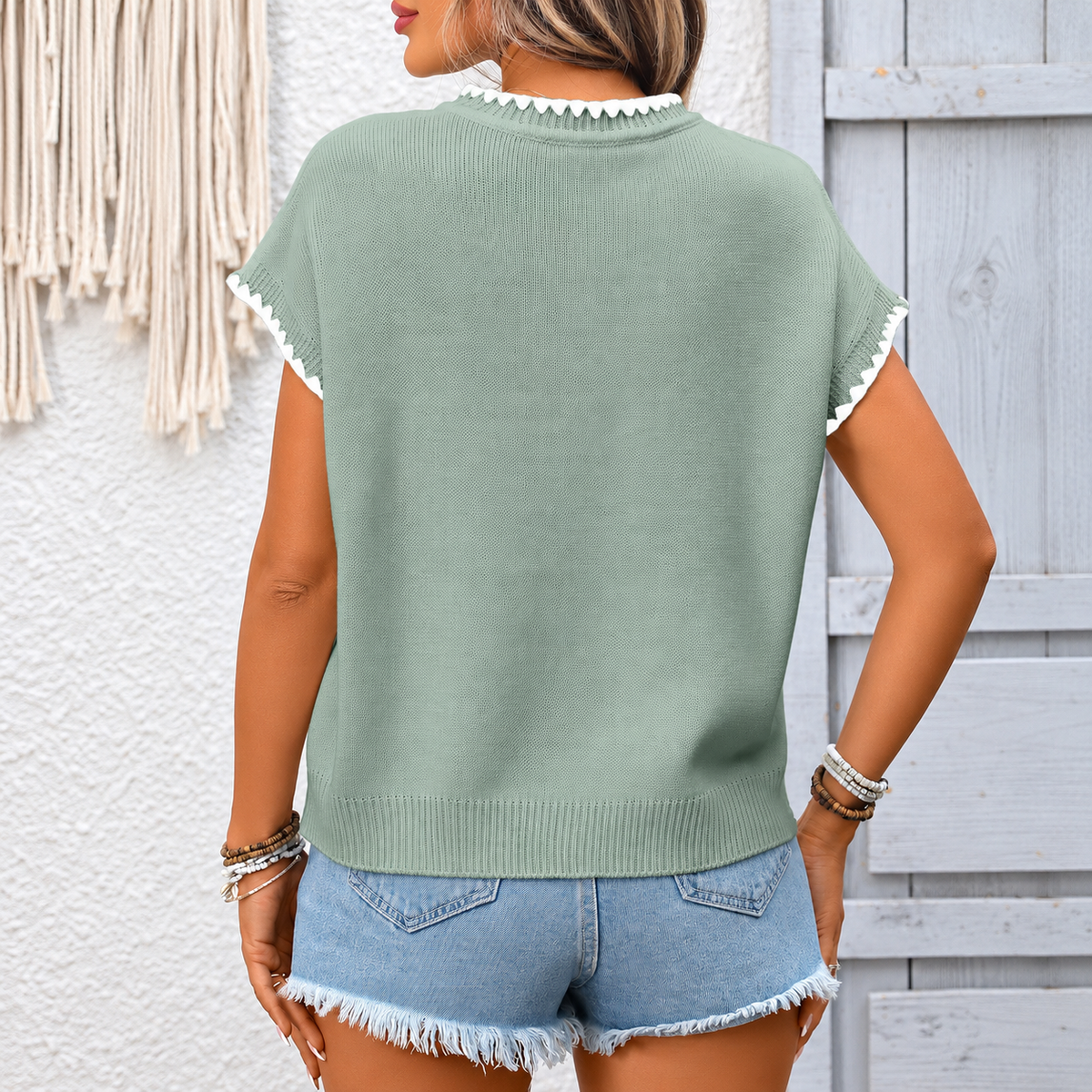 Lady - jersey de punto crochet de manga corta