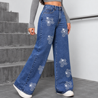 Flori - Pantalón vaquero floral de algodón