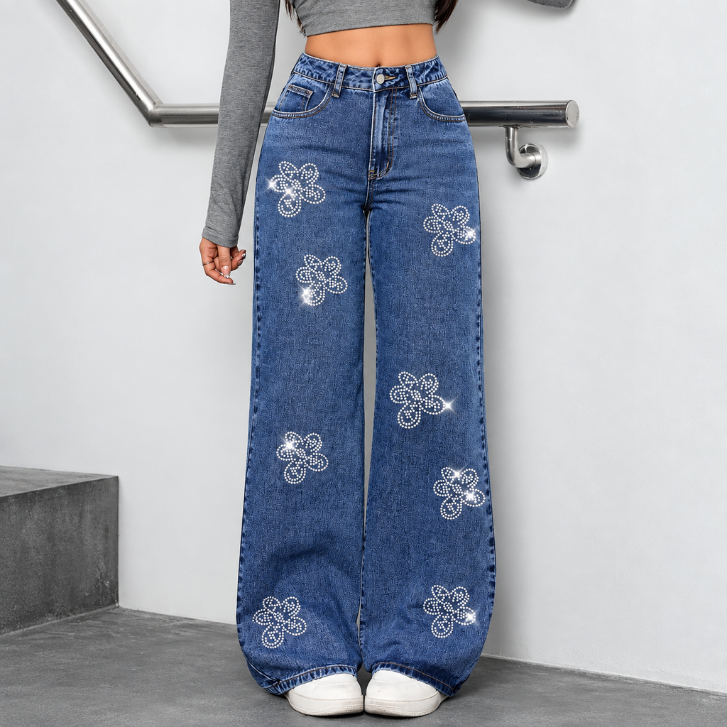 Flori - Pantalón vaquero floral de algodón