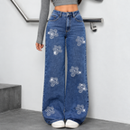 Flori - Pantalón vaquero floral de algodón