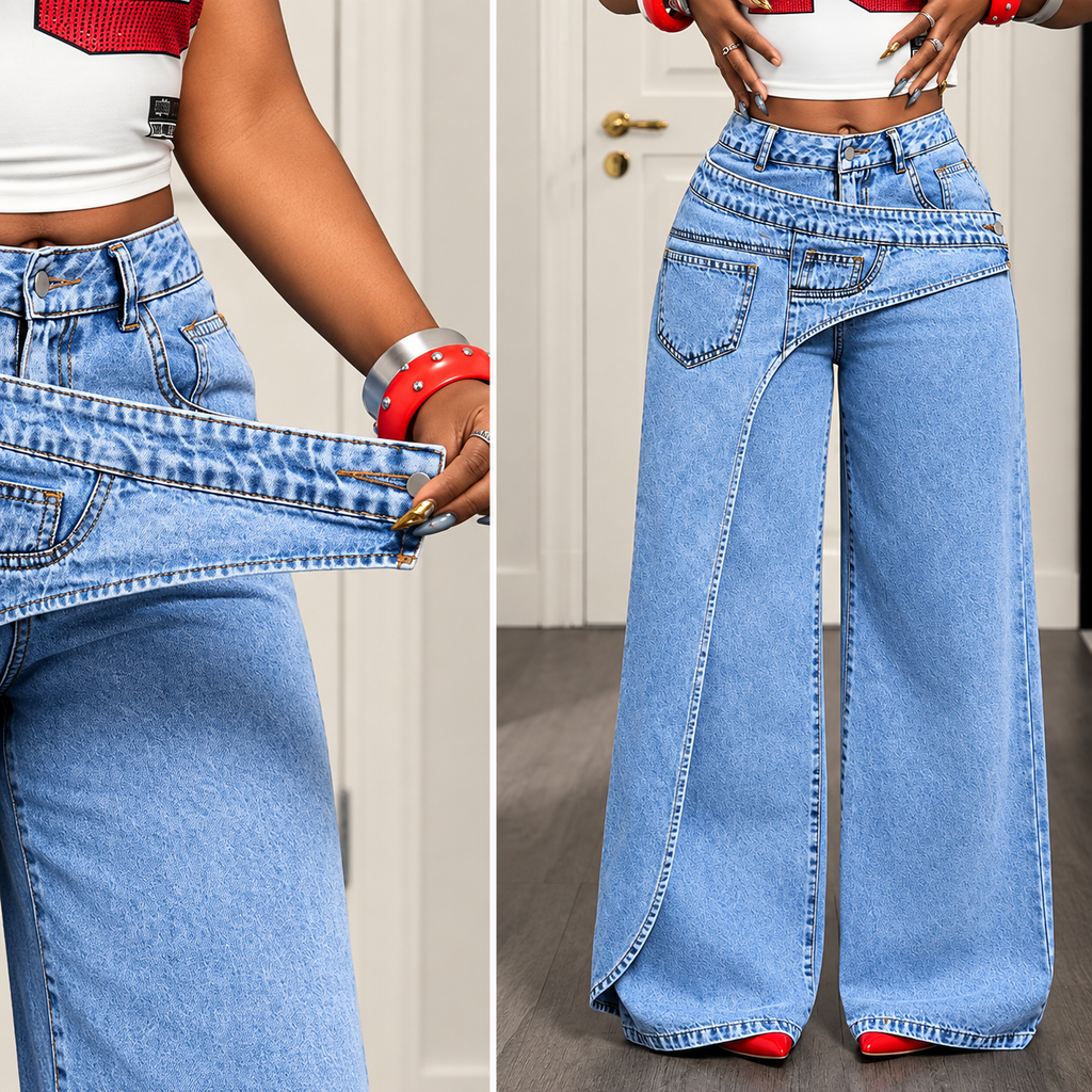 Selena - Pantalón vaquero recto de algodón y poliéster