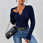 Aria - Blusa de canalé ajustada con cuello de botones